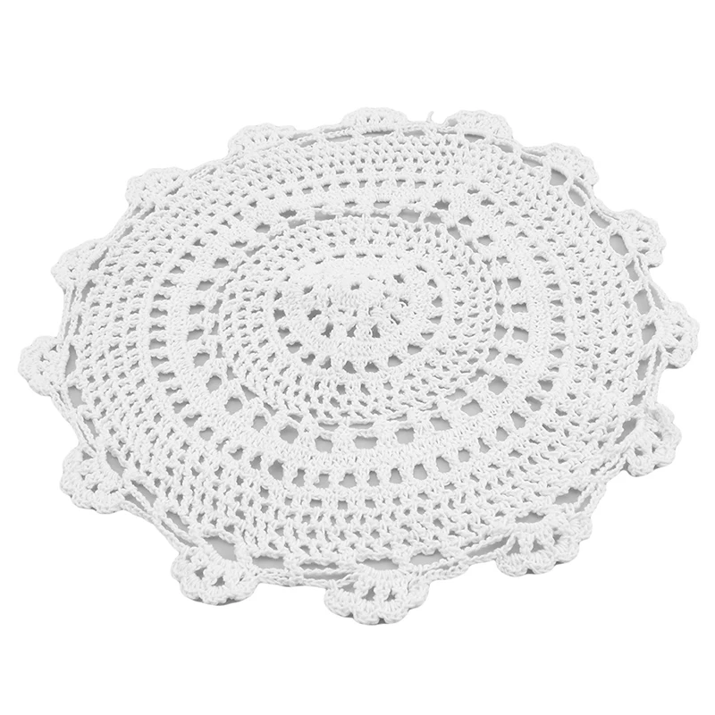 Retro Handmade Crochet Hooks Flower Placemat Round Cup Plate Insulation Pad Round Cotton Woven Placemats For Home Decoration - Цвет: white 30cm