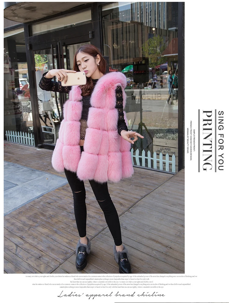 women's clothing winter real natural genuine new whole skin fox fur vest hooded vest cape coat long style 1013