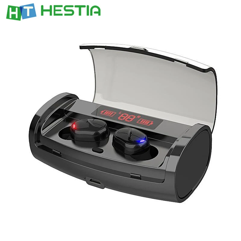 

M18 Wireless Bluetooth 5.0 Earphones Double LED Ear Phones Cordless Handsfree in Ear Earbuds with microphone 2600 mAH Battery