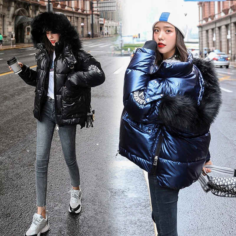 

Bright Surface Cotton-padded Clothes Women's 2019 Winter New Style Korean-style Large Fur Collar down Jacket Cotton-padded Cloth