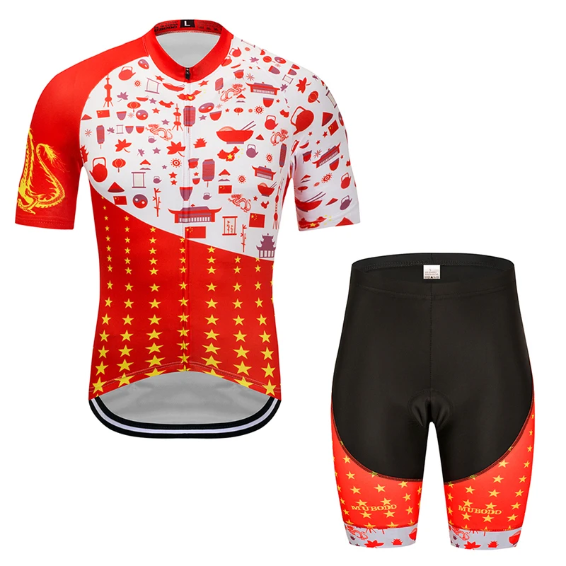 

New 2019 Red Quickstep Cycling team Jersey Chinese style bike shorts set Quick Dry Bicycle clothing mens summer cycling wear