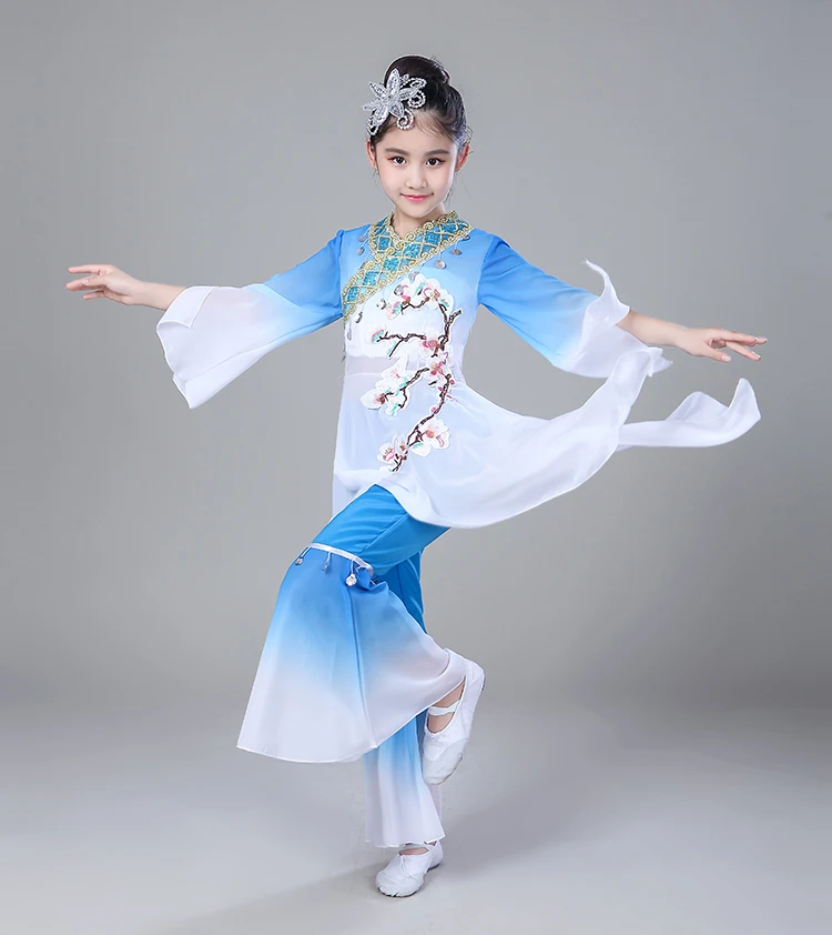 Китайский народный танец классический костюм янгко взрослый Зонтик для девочек танец Элегантный Восточный сценический костюм традиционный современный танец