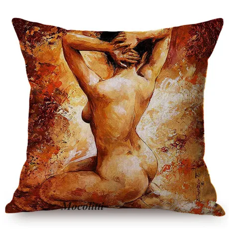 Nordic Sexy Woman Human Body Oil Painting Art Home Decorative Sofa Throw Pillow Case Sexy Girl Charming Large Butt Cushion Cover M074-7