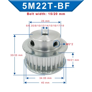 

5M-22T Pulley Bore 6/6.35/8/10/12/12.7/14/15/16/17/19 mm pulley wheel Slot Width 16/21 mm For Width 15/20 mm 5M-synchronous belt