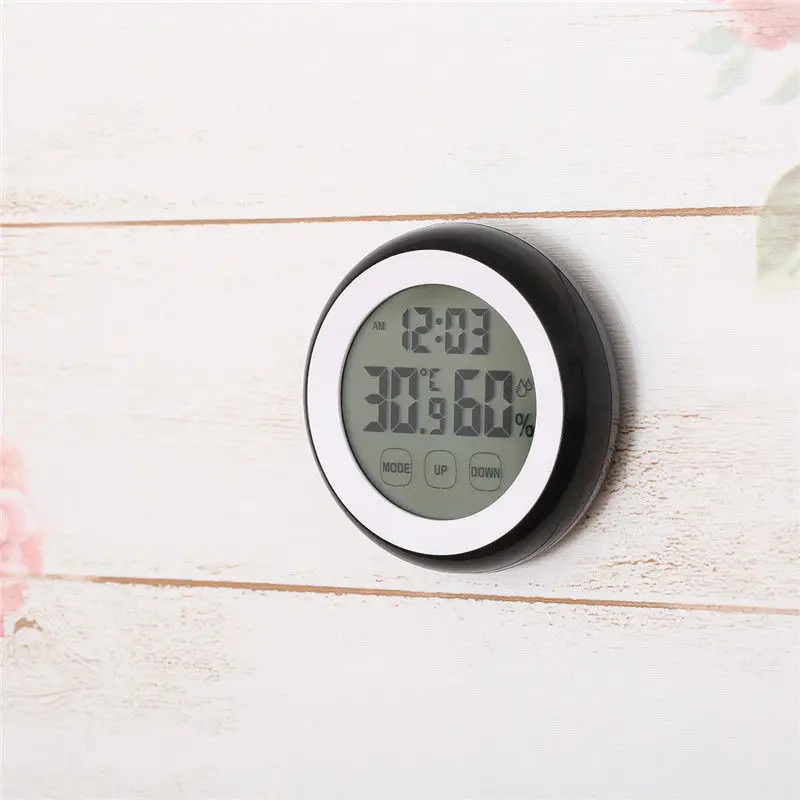 Digital Temperature Humidity Time Function Wall Clocks Backlight For Bedroom Without Batteries 90*90*26mm quartz clock