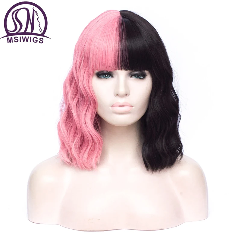 MSIWIGS короткие двухцветные черные розовые красные фиолетовые цветные парики