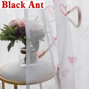 

Cute Pink Love Curtain for Girls Room Delicate Fabric Curtain for Living Room Linen Tulle Drape Home Decoration X725#40