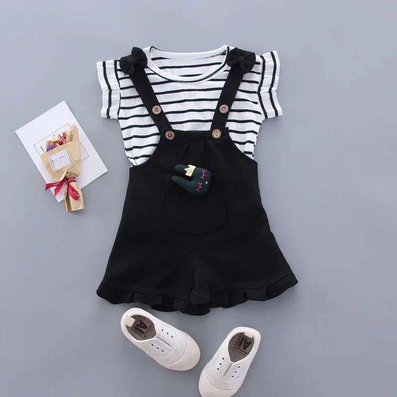2Pcs/Set Children Clothing Baby Girls T-Shirts Bib Shorts Toddler Cartoon Fashion Cotton Infant Clothes Suit kids clothing set girls clothing set
