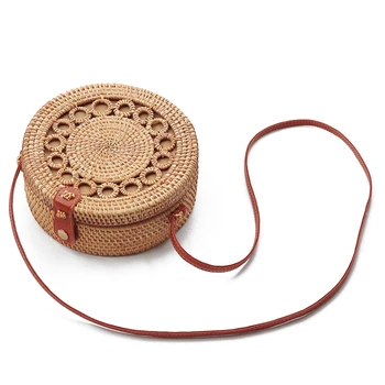 

Handwoven Round Rattan Bag, Round Bag, Straw Bag, Bali Bag with Replaceable Straps