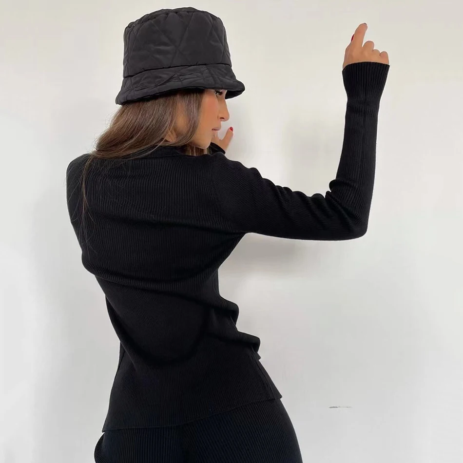 High Quality Fashion Women'S Knitted Slim 2 Two-Piece Set 2021 Spring Sexy V Long-Sleeved Button Top + Pants Casual Suit skirt suit set
