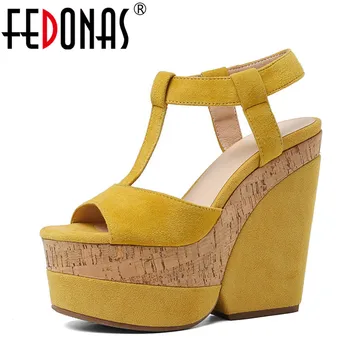 

FEDONAS Women Sandals Kid Suede Pumps Thick Bottom High Heels Casual Shoes Summer High Quality Brand Design Elegant Shoes Woman