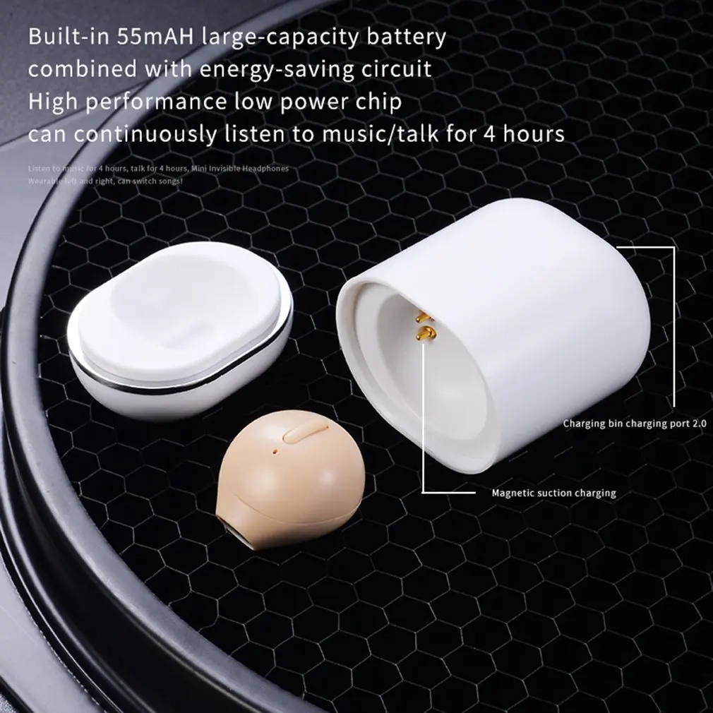 X20 Ultra Mini Wireless Single Earphone Small Wireless 4 Hours Music Play Button Control Earbud With Charge Case
