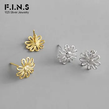

F.I.N.S Korean S925 Sterling Silver Earrings Sun Flower Stud Earring Two-tone Small Silver 925 Earrings Korean