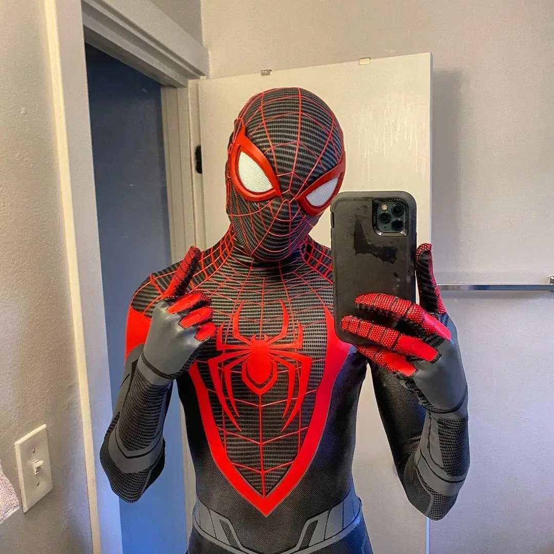 

PS5 Miles Morales Spiderman Cosplay Costume Zentai Spandex Halloween Costume SuperHero Bodysuit Jumpsuit Miles Morales Adult Kid