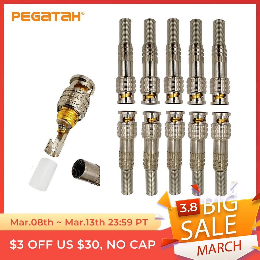 Conector BNC de cables de cámara sin soldadura para cctv, conectores de sistemas coaxial, accesorios de cámara, JR-B25, 10 Uds.