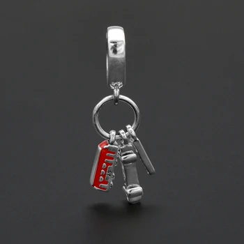 

Red enamel bus and bridge 925 sterling silver jewelry pendant 2019 summer new listing women's necklace