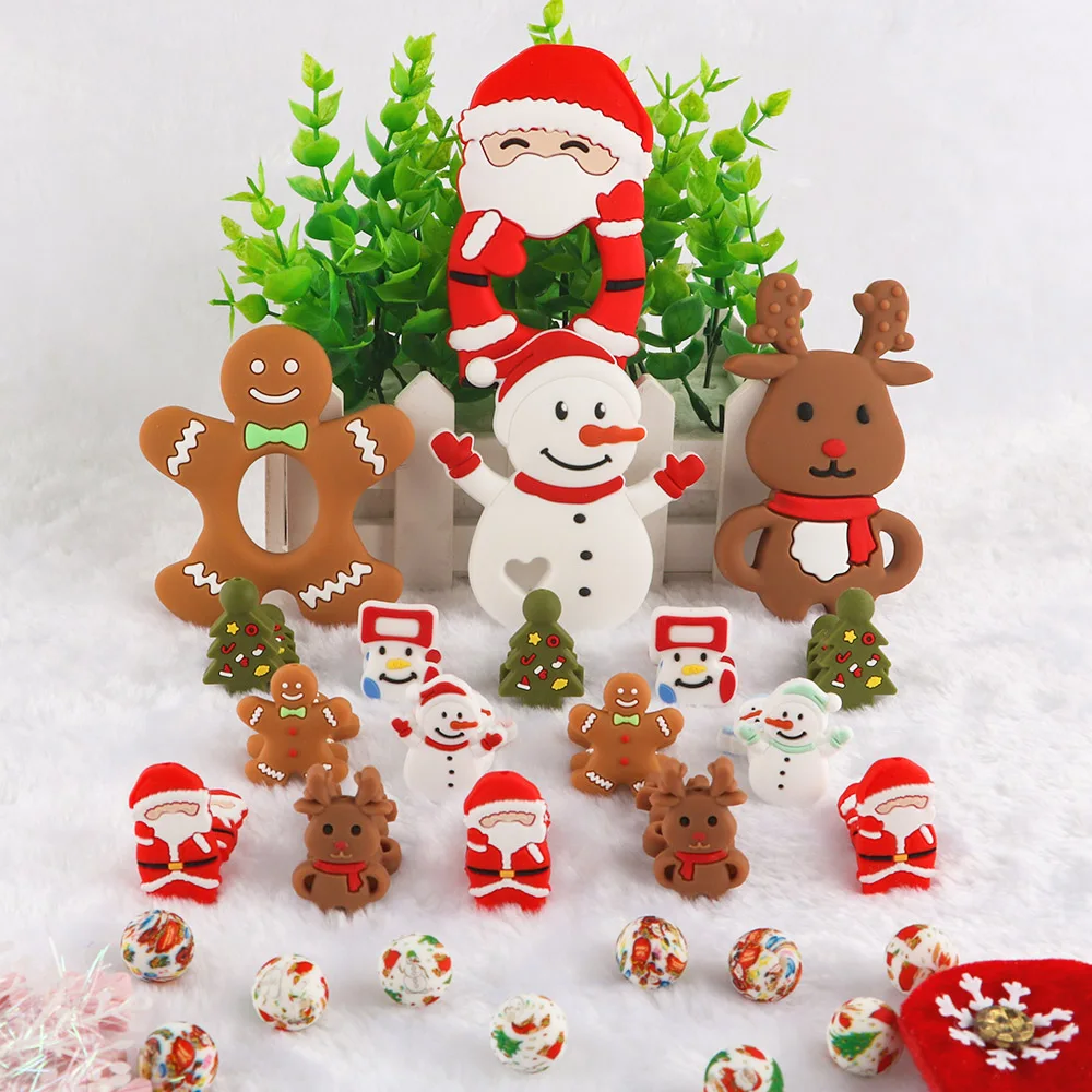 Kovict Christmas Series Snowman Christmas Tree Silicone Beads Teether Products DIY Necklace Accessories Merry Christmas Gift
