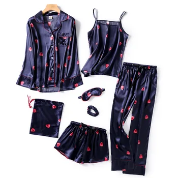 

Youhottest Women 7pieces Strawberry Shorts Lounge Silk Pajamas Sets