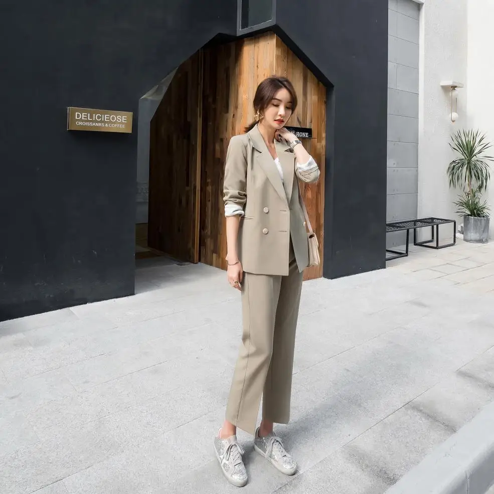 

2019 Spring And Autumn New Style Loose Fashion Small Suit Set Casual Retro Slim Fit Belt Suit Two-Piece Set