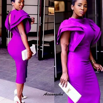 

Purple Evening Dress Cap Sleeve Mermaid Tea Length Simple Special Occasion vestidos largo Islamic Dubai Evening Gown Prom Dress