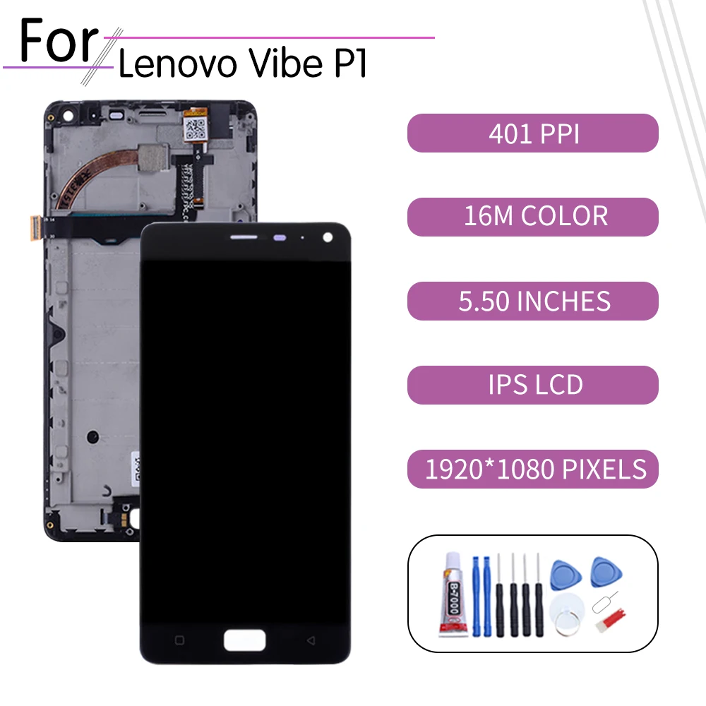 Оригинальный сенсорный ЖК экран 5 дюйма для Lenovo Vibe P1 дигитайзер в сборе дисплей с