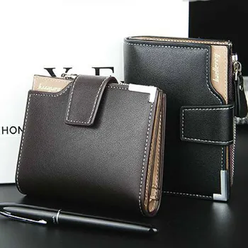 

Men Leather Bifold Wallet Coin Purse ID Credit Card Holder Short Money Vertical Locomotive British Multi-function Zipper Buckle