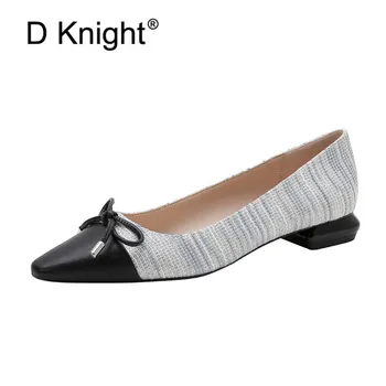 

Plus Size 35-41 Women Pumps Shoes Korean Bow Mixed Color Single Office Lady Work Shoes Slip On 2CM Low-Heeled Pumps Women Shoes