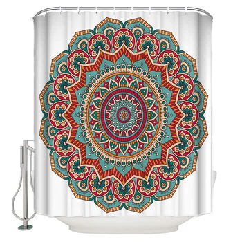 

Colorful Round Pattern Retro Style Shower Curtain Waterproof Bathroom Shower Curtain With Hook Accessory Bathroom Accessories