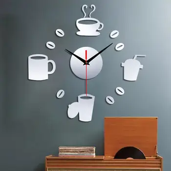 

Wall Clock Wall Stickers Self Adhesive Coffee Cup DIY 3D three-dimensional Art Acrylic Mirror Wall Stickers Modern Decor