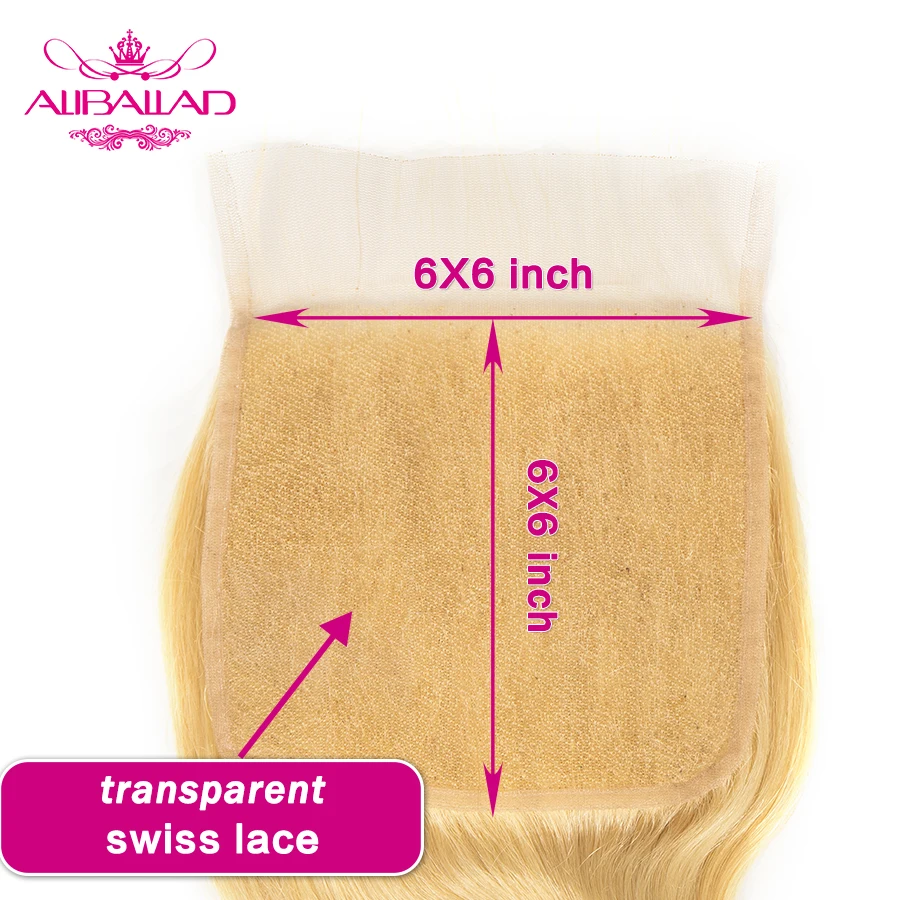 Блондинка 613 объемная волна Кружева Закрытие бразильские Волосы remy 6x6 швейцарские Кружева Закрытие с детскими волосами для черных Для женщин ALIBALLAD волос