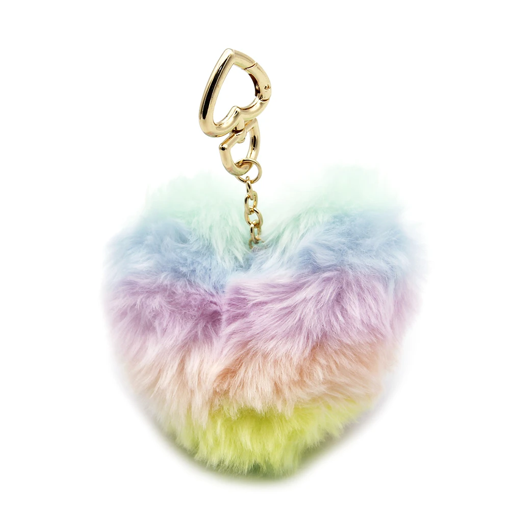 

David accessories 110x130mm Multi-color Love Heart Fur Ball Pendant Women Keyring Bag Home Decoration Material,1Yc7653