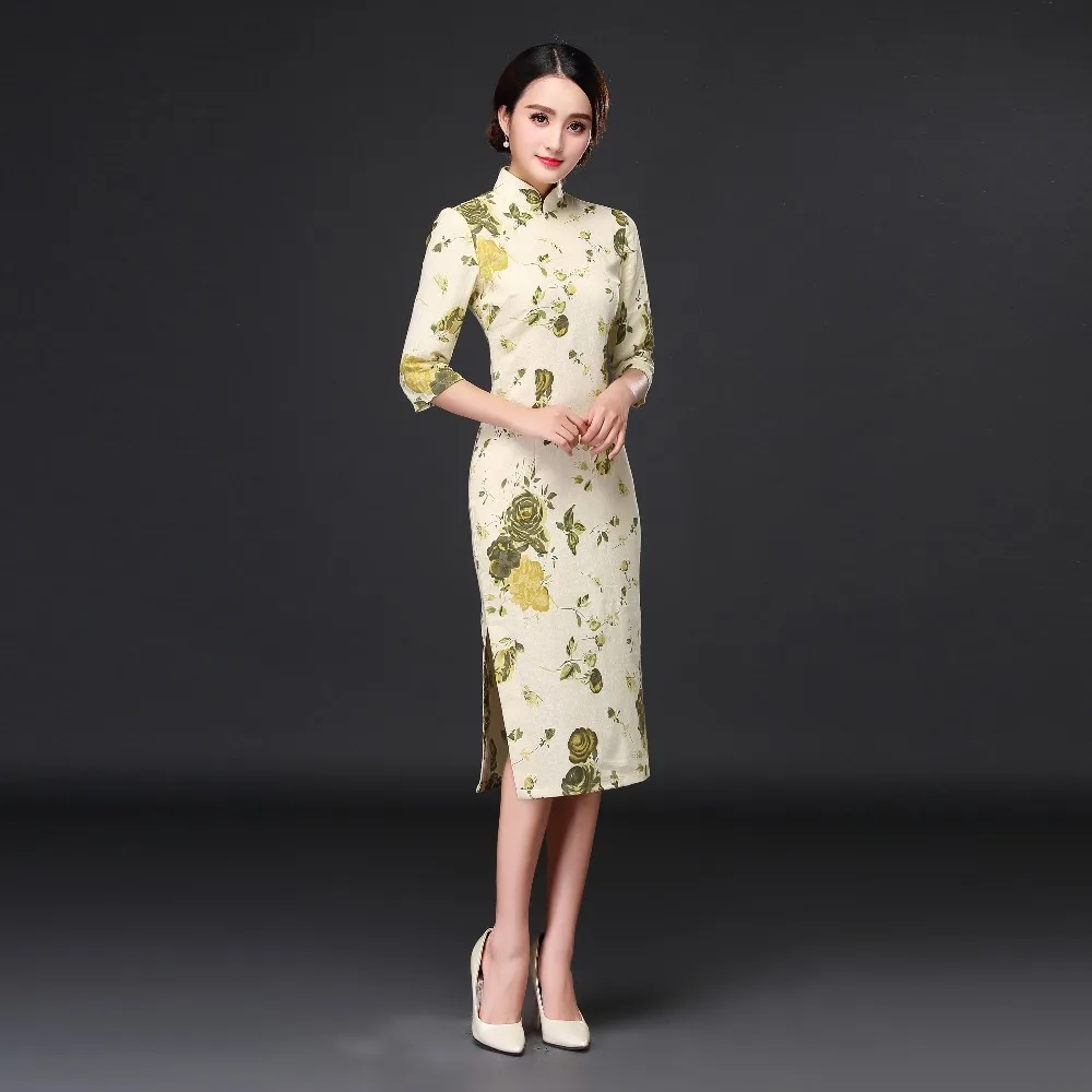 Длинное платье Cheongsam, сексуальное свадебное китайское традиционное платье cheongsam, женское хлопковое и Гламурное свадебное платье cheongsam