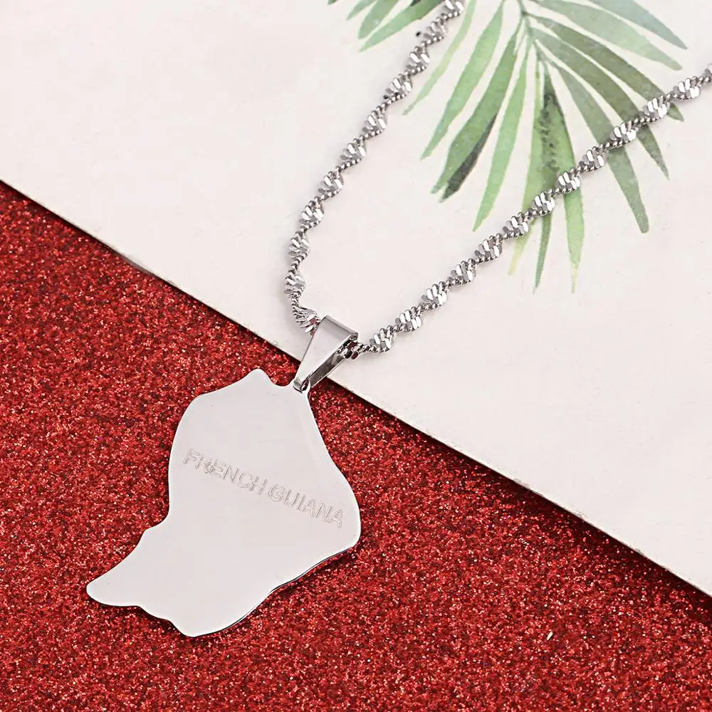 Stainless Steel Trendy French Guiana Map Pendant Necklaces Guyane Francaise Map Jewelry 3