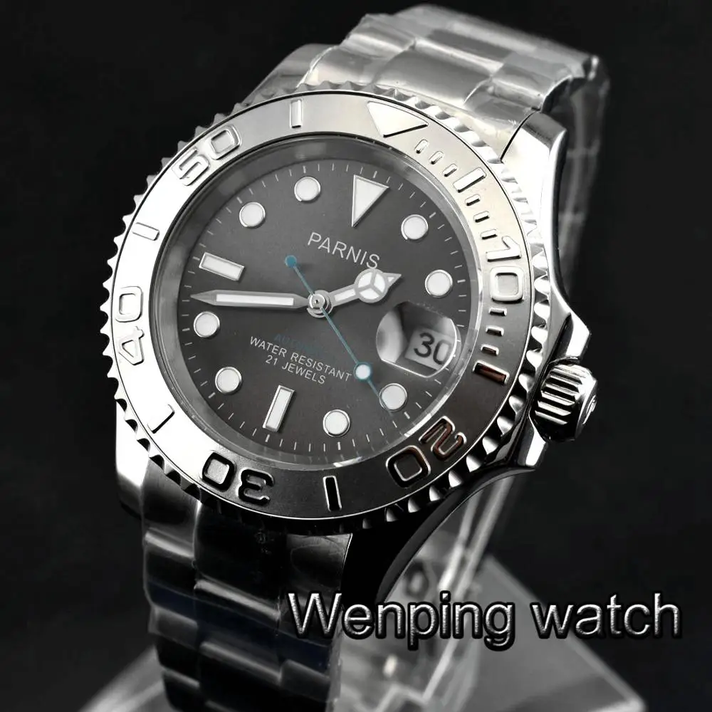

men luxury brand Parnis 41mm sapphire glass black dial ceramic bezel waterproof luminous hands automatic mechanical watch