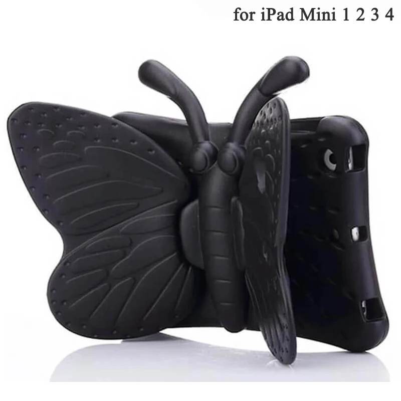 EVA противоударный чехол для IPad mini 1 2 3 4 мультфильм 3D Бабочка Стенд настольный Чехол для iPad mini 4 Дети Безопасные Чехлы funda mini 2 - Цвет: mini 1234 black