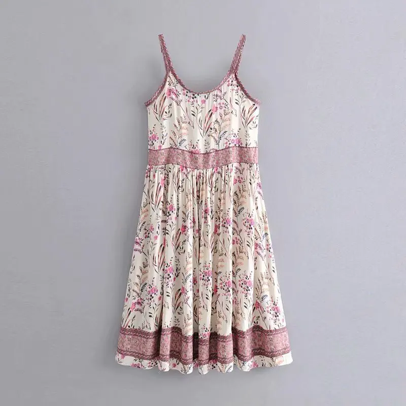 

2019 Western Style Spring And Summer Women's Dress New Style Turquoise Positioning Floral Printed Dress Strapped Dress