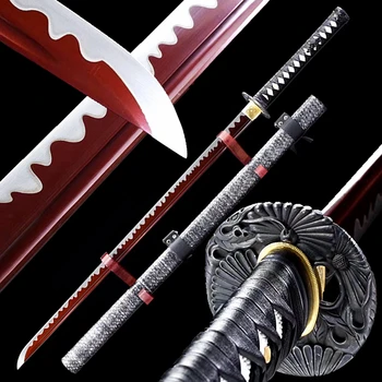 

Leather Saya Japanese Samurai Battle Straight Knife T1095 High Carbon Steel Full Tang Ninja Cosplay Real Sharp Dao Sword Katana