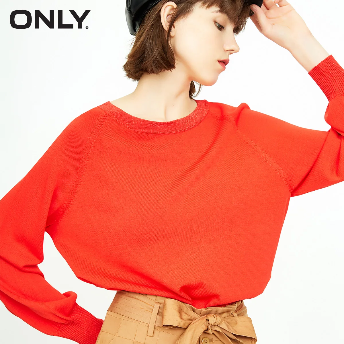 Tanie Tylko nowy marszczony rękaw Pure Color jesień kobiet sweter z dzianiny | 118324510