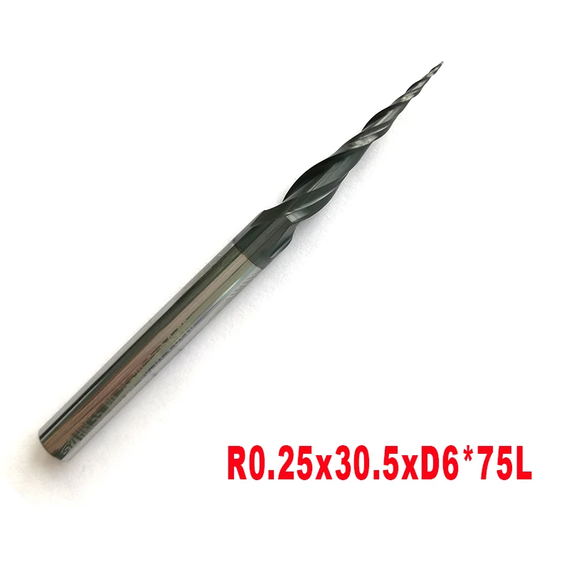 1 шт.-r0.25 * D6 30 5*75-HRC55 2F Вольфрамовая твердосплавная коническая сферическая