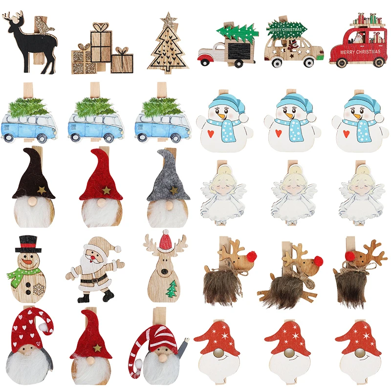 12 Christmas Xmas Card Hanging Snowman Novelty Wooden Small White Pegs Clips