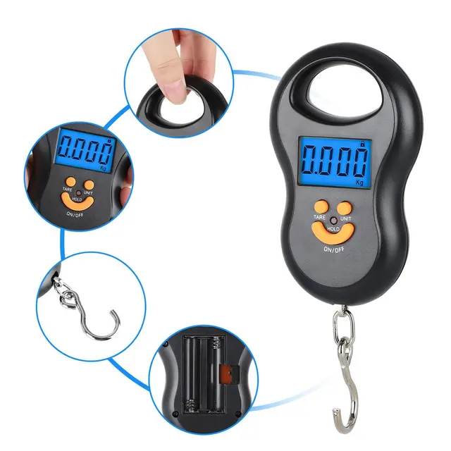 Elektronikus Mérleg 50 Kg/10 G Fekete Hordozható Léptékű Rugó Skála Kilogramm Gyümölcsös Ételek Mérlegelése Mérlegelési - Image 4