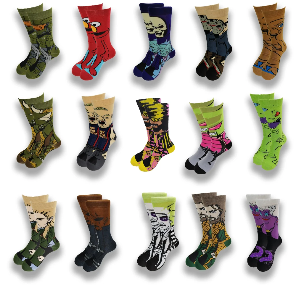 Cartoon Anime Funny Socks Men Hip Hop Print Personalized Novelty Crazy Sokken Unisex Comfortable Skateboard Happy Meias | Мужская одежда