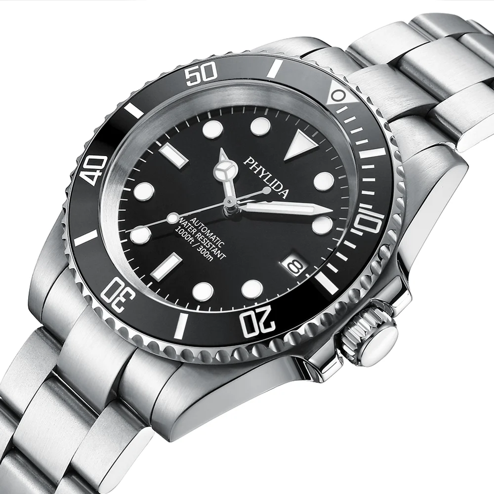 US $124.10 NEW 300M Water Resistant 40mm Mens Black Diver Watch Automatic Nh35 Movement Sapphire Crystal SUB Homage