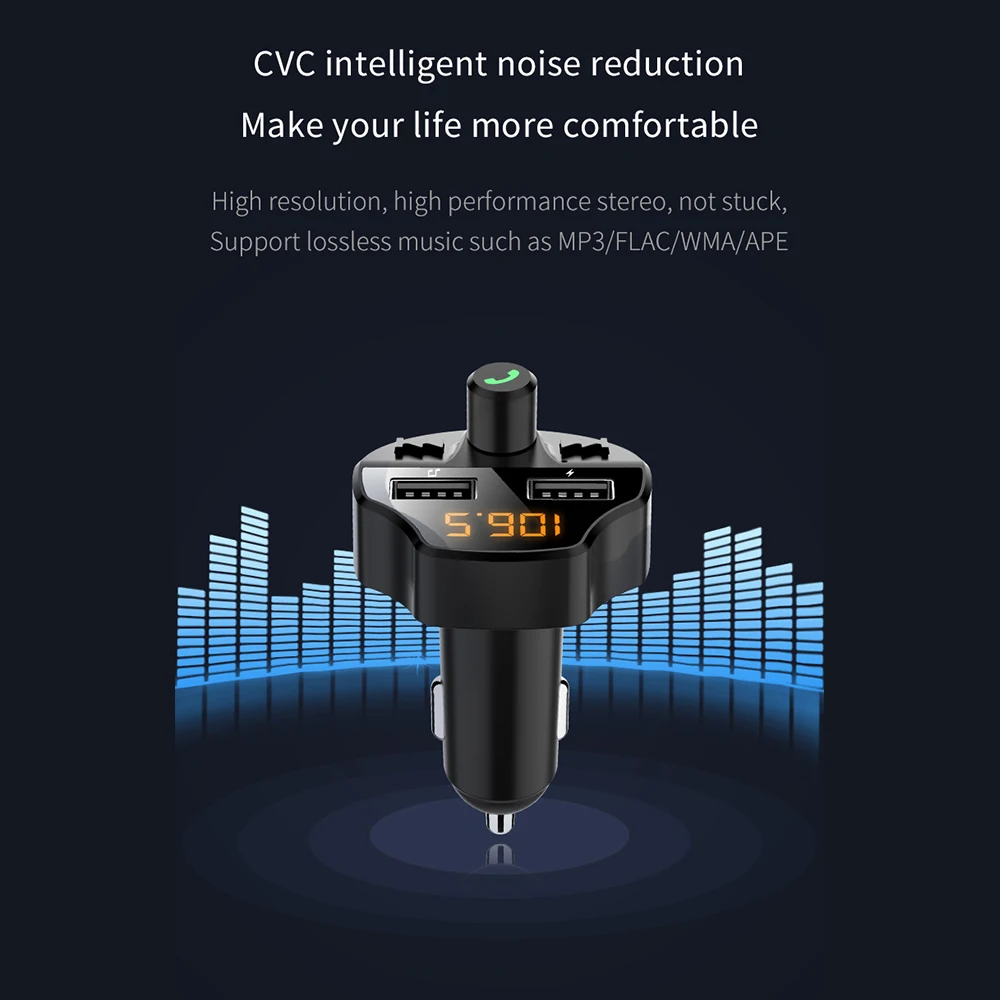 Lovebay Bluetooth 5,0 FM передатчик автомобильный комплект громкой связи беспроводной аудио MP3 плеер TF карта двойной USB 3.1A быстрое зарядное устройство автомобильный адаптер