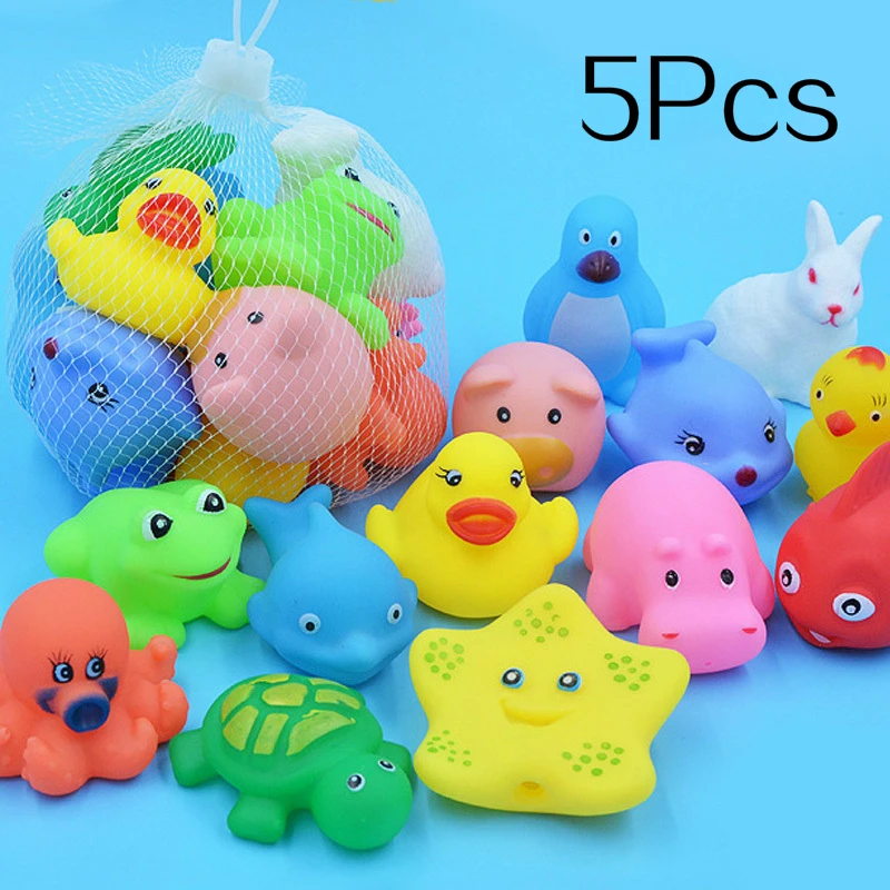 10Pcs/Set Cute Animals Swimming Water Toys For Children Soft Rubber Float Squeeze Sound Squeaky Bathing Toy For Baby Bath Toys 8
