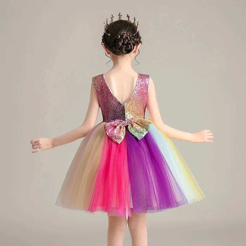 blue dress for baby girl Little Girl Communion Dress Girl Gradient Rainbow Birthday Party Pageant Dress, Pink / 9-10 Years (150cm)