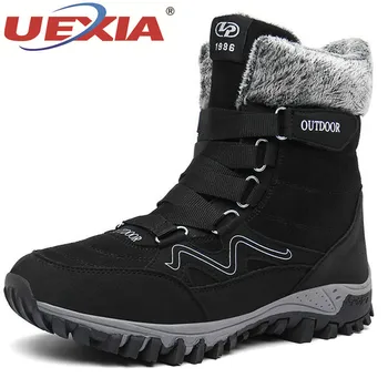 

UEXIA New Winter Men's Boots Plush Warm Ankle Boots Leather Snow Boots Outdoor Desert Military Men Sheos Footwear Big Size 39-46