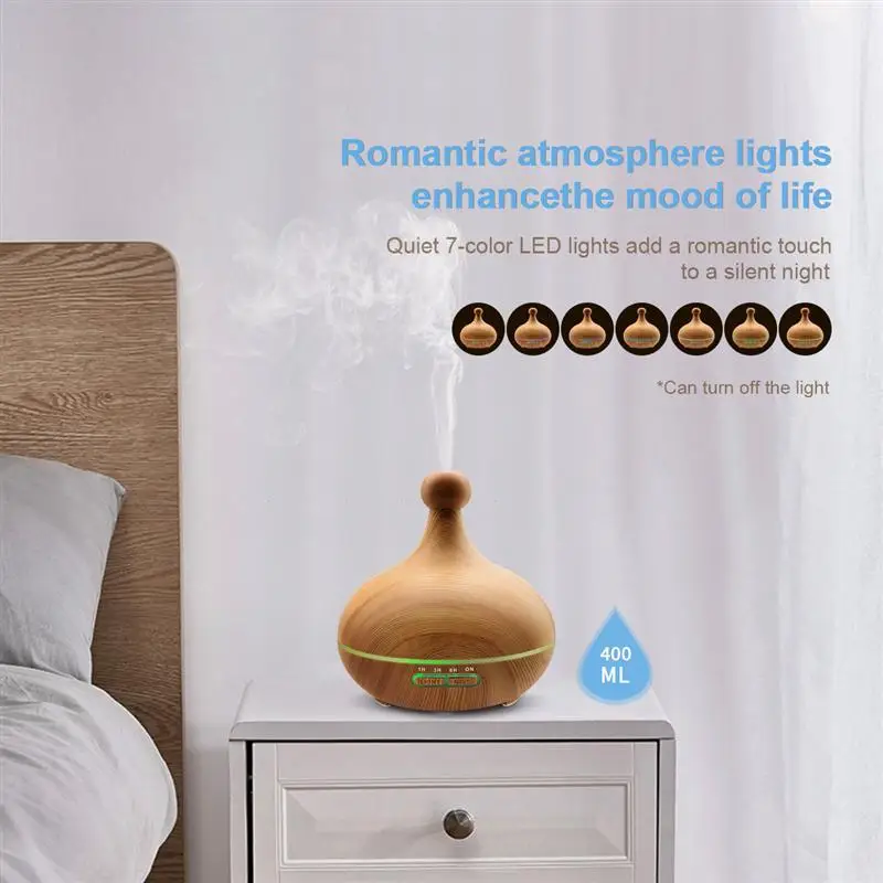 400ML Remote Control Ultrasonic Air Aroma Humidifier with 7 Color LED Lights Electric Aromatherapy Essential Oil Aroma Diffuse