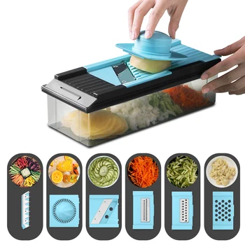 

XYj Multifunctional Vegetable Grater 6 Blade Vegtable Fruit Cutter with Plastic Storage Box Potato Carrot Shredder Slicer Juicer