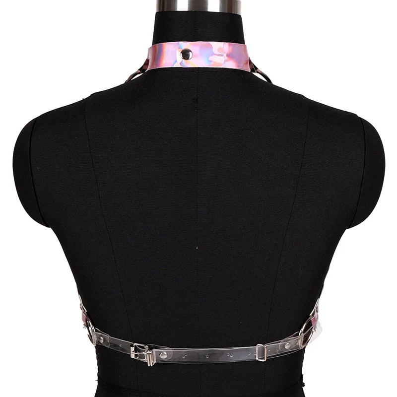 Laser Leather Body Harness Cage Bra Lingerie Belt Fetish for Women Sexy Punk Goth Bondage Crop Tops Harness Bra Dance Club Rave